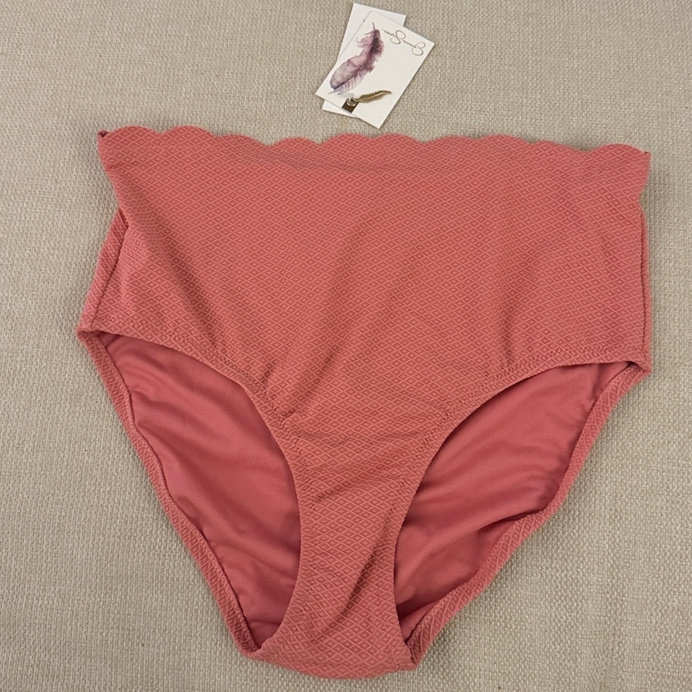NWT Jessica Simpson Pink Bikini Bottoms Only Scalloped Edge Pink Medium